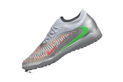 Men's Nike Phantom 6 Low Elite TF Artificial Turf Low-Tops Football Shoes - Gray/Vibrant Green/Red Pop
