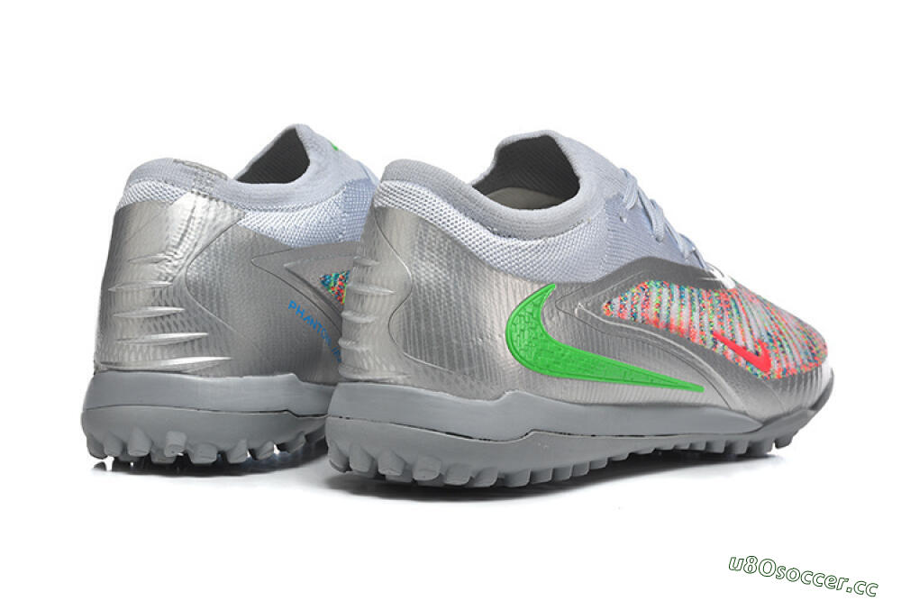 Men's Nike Phantom 6 Low Elite TF Artificial Turf Low-Tops Football Shoes - Gray/Vibrant Green/Red Pop 9