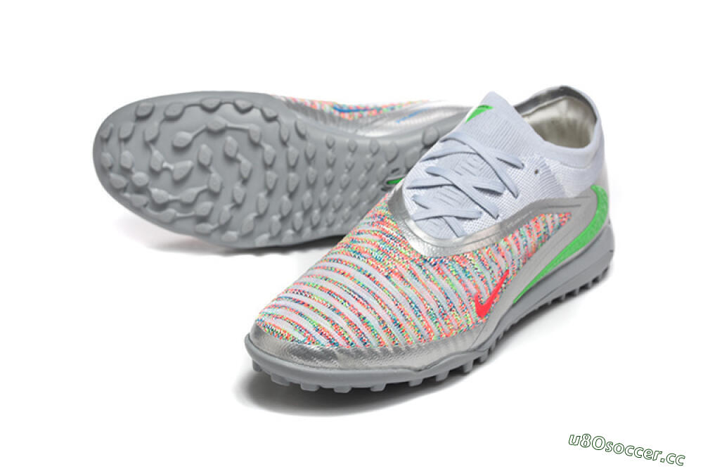 Men's Nike Phantom 6 Low Elite TF Artificial Turf Low-Tops Football Shoes - Gray/Vibrant Green/Red Pop 3