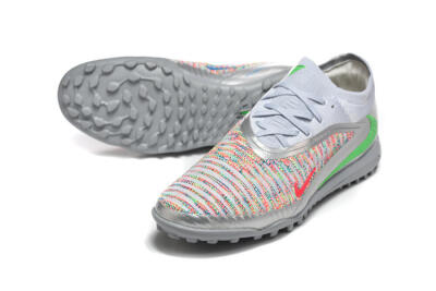 Men's Nike Phantom 6 Low Elite TF Artificial Turf Low-Tops Football Shoes - Gray/Vibrant Green/Red Pop