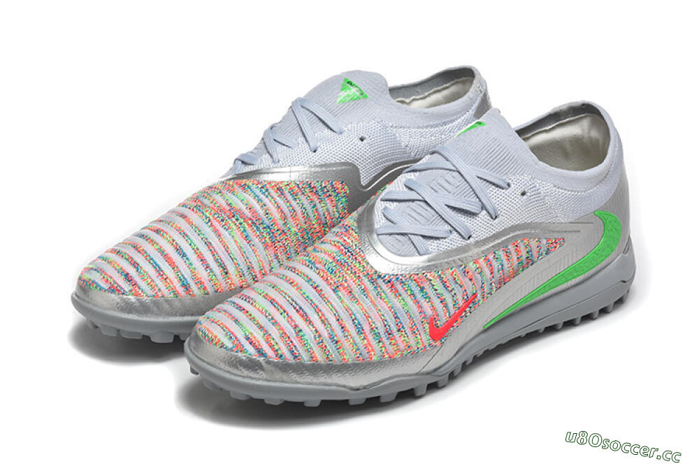 Men's Nike Phantom 6 Low Elite TF Artificial Turf Low-Tops Football Shoes - Gray/Vibrant Green/Red Pop 5