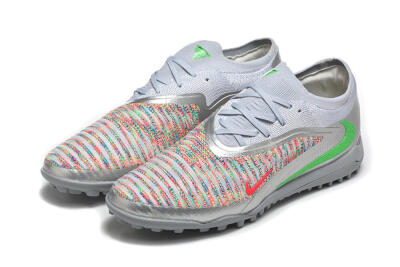 Men's Nike Phantom 6 Low Elite TF Artificial Turf Low-Tops Football Shoes - Gray/Vibrant Green/Red Pop