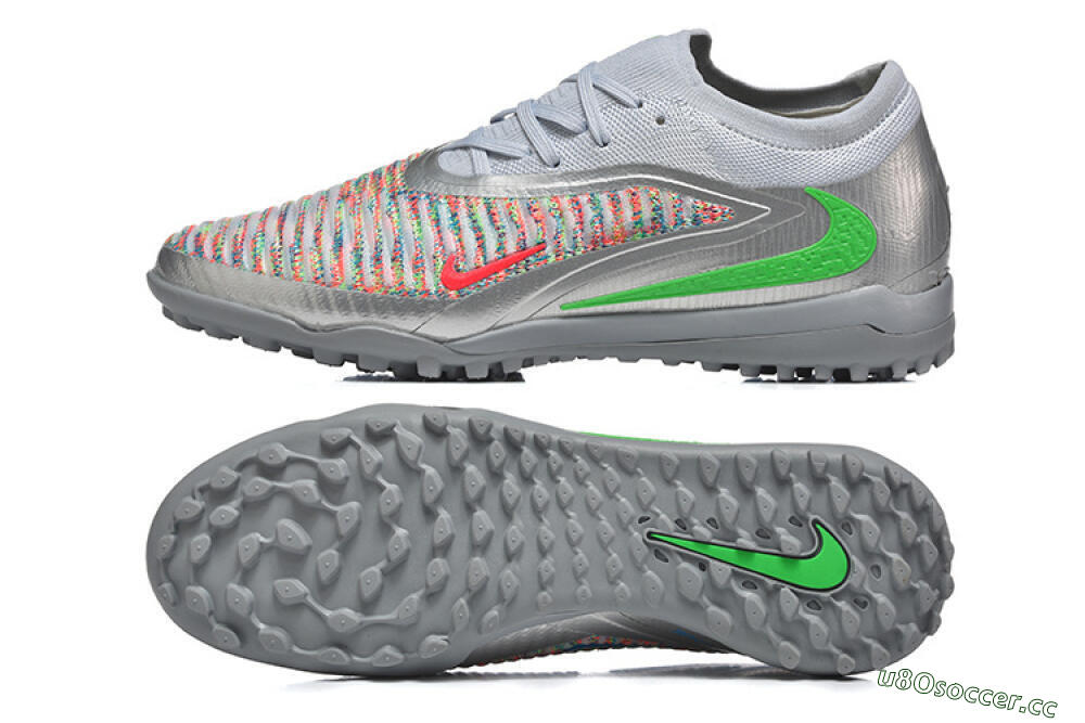 Men's Nike Phantom 6 Low Elite TF Artificial Turf Low-Tops Football Shoes - Gray/Vibrant Green/Red Pop 1