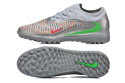 Men's Nike Phantom 6 Low Elite TF Artificial Turf Low-Tops Football Shoes - Gray/Vibrant Green/Red Pop