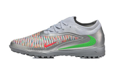 Men's Nike Phantom 6 Low Elite TF Artificial Turf Low-Tops Football Shoes - Gray/Vibrant Green/Red Pop
