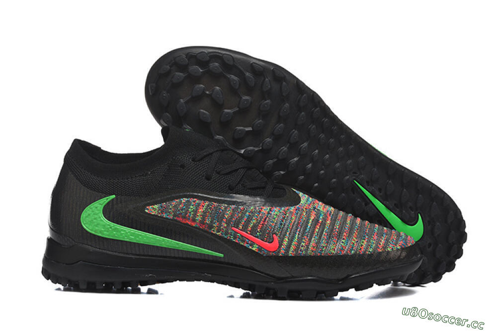 Men's Nike Phantom 6 Low Elite TF Artificial Turf Low-Tops Football Shoes - Black/Vibrant Green/Hyper Red 2