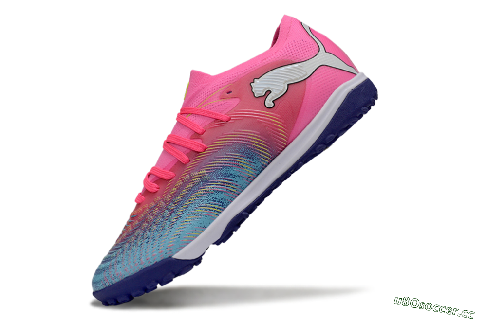 Men's Puma Future 8 Ultimate TF Artificial Turf Low-Tops Football Shoes - Pink/Electric Pink/Dark Blue 5