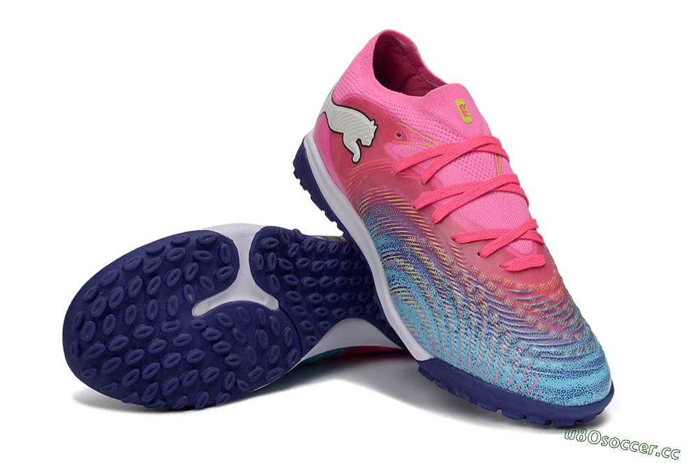 Men's Puma Future 8 Ultimate TF Artificial Turf Low-Tops Football Shoes - Pink/Electric Pink/Dark Blue 3