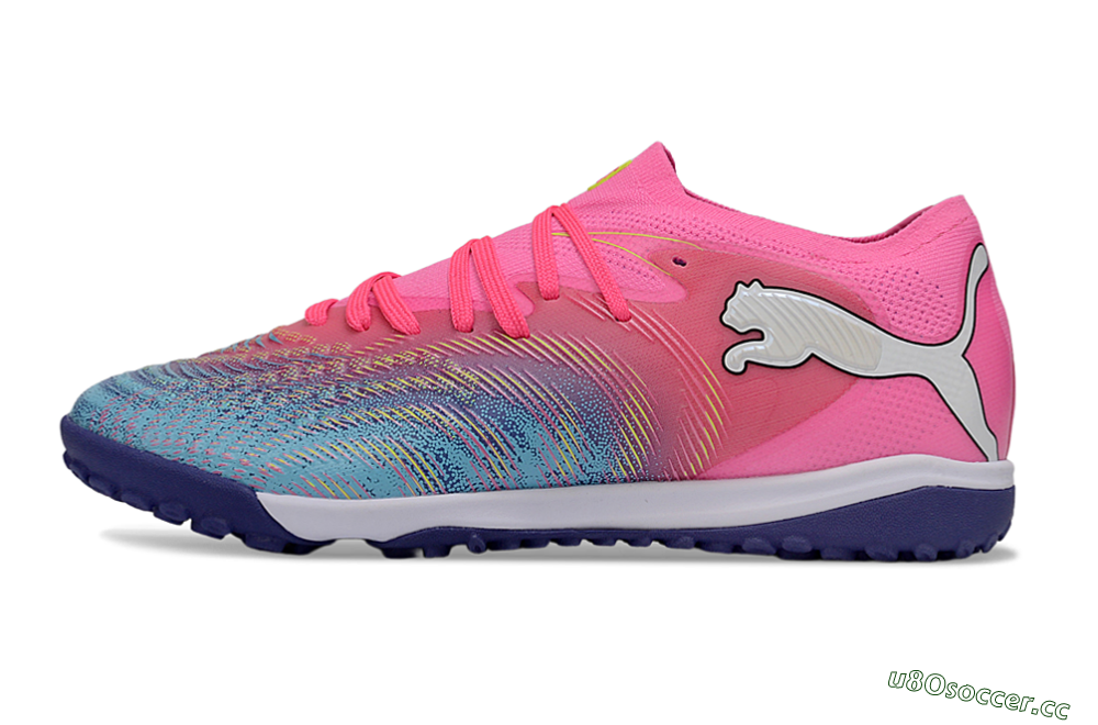 Men's Puma Future 8 Ultimate TF Artificial Turf Low-Tops Football Shoes - Pink/Electric Pink/Dark Blue 0