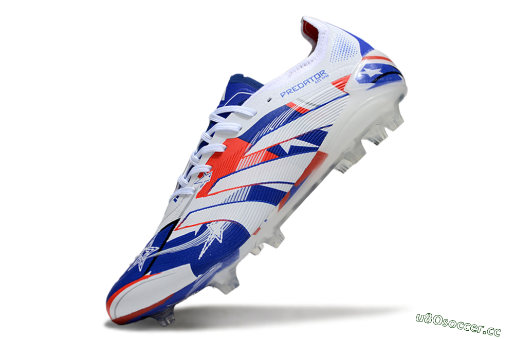 Unisex Adidas Predator 25 Elite FG Firm Ground Low-Tops Football Boots - Blue/Crimson Red/Snow White 5