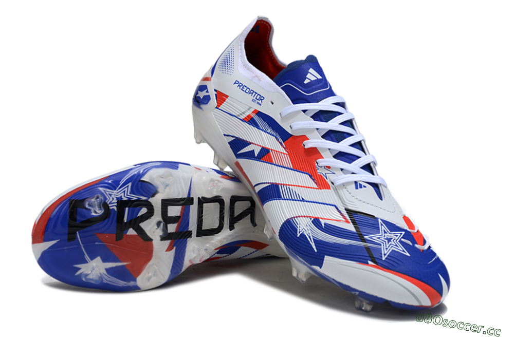 Unisex Adidas Predator 25 Elite FG Firm Ground Low-Tops Football Boots - Blue/Crimson Red/Snow White 3