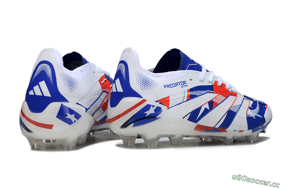 Unisex Adidas Predator 25 Elite FG Firm Ground Low-Tops Football Boots - Blue/Crimson Red/Snow White 6