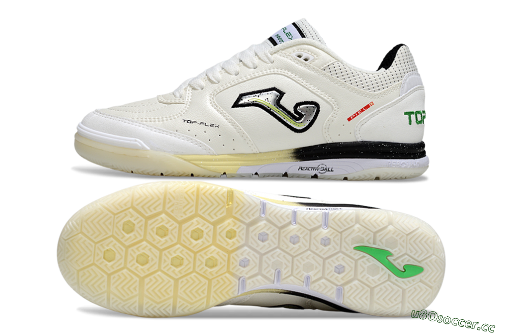 Men's Joma Top Flex IC Indoor & Futsal Low-Tops Football Shoes - White/Black/Green 1
