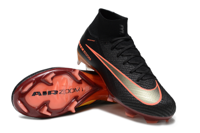 Unisex Nike Air Zoom Mercurial Superfly 10 Elite FG Firm Ground High-Tops Football Boots - Black/Electric Orange/Crimson Red