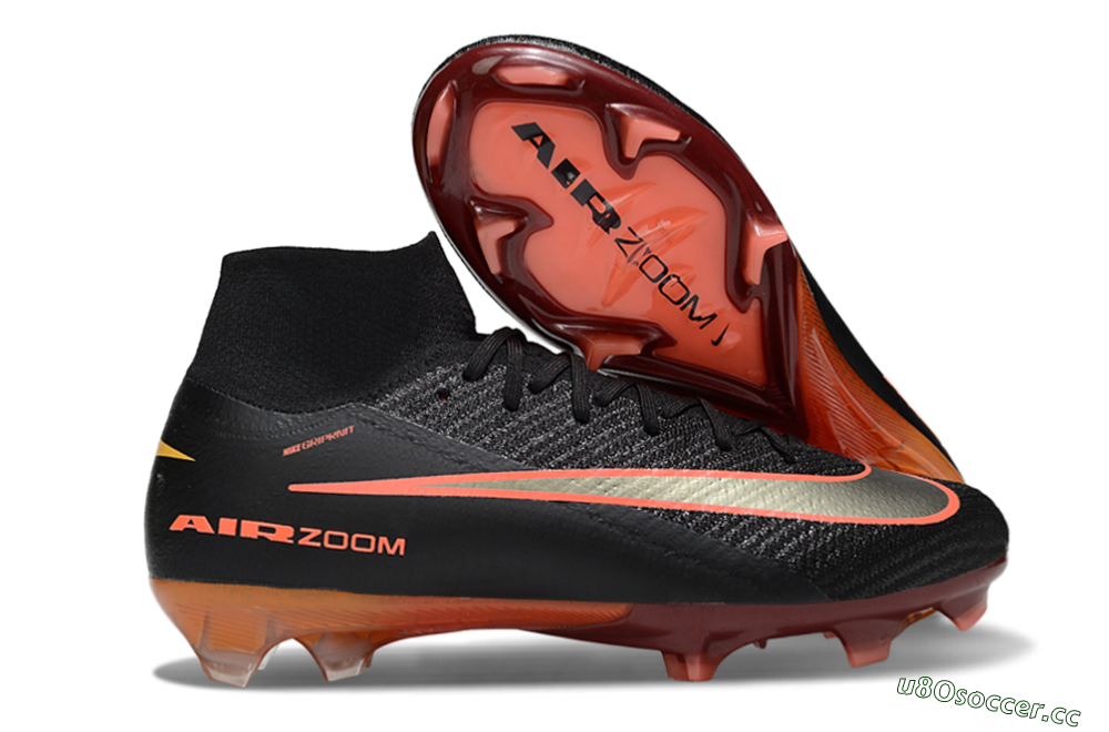Unisex Nike Air Zoom Mercurial Superfly 10 Elite FG Firm Ground High-Tops Football Boots - Black/Electric Orange/Crimson Red 2