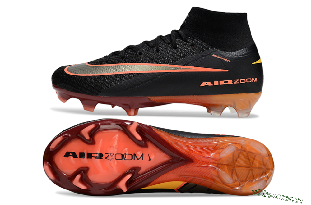 Unisex Nike Air Zoom Mercurial Superfly 10 Elite FG Firm Ground High-Tops Football Boots - Black/Electric Orange/Crimson Red 1