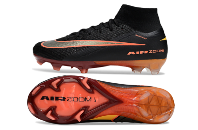 Unisex Nike Air Zoom Mercurial Superfly 10 Elite FG Firm Ground High-Tops Football Boots - Black/Electric Orange/Crimson Red