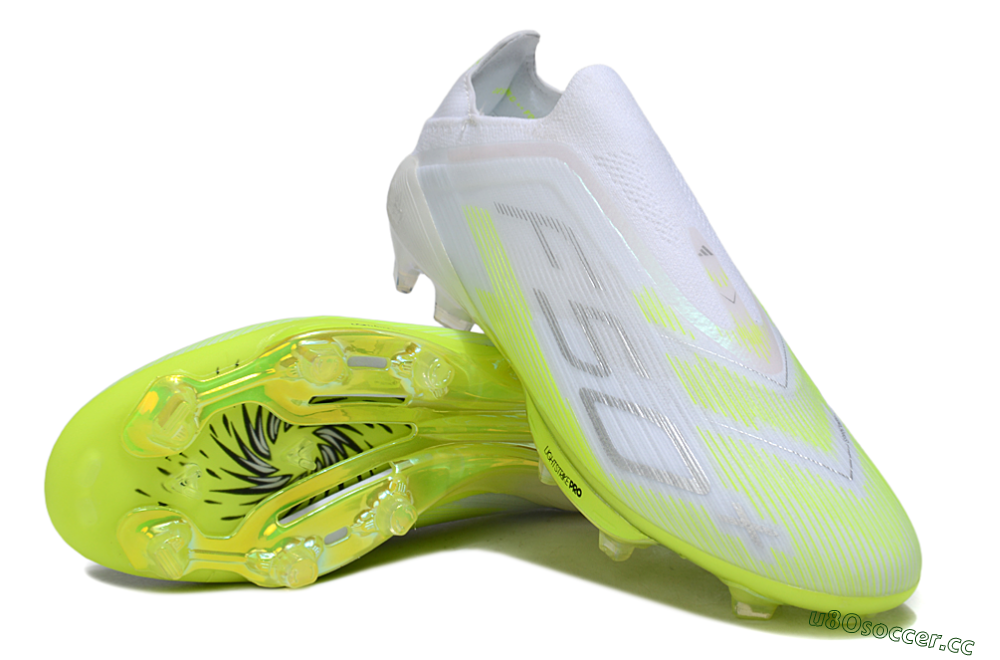 Men's Adidas F50 Lightstrike Pro Laceless FG Firm Ground Low-Tops Football Boots - Yellow/Neon Lime/White 3