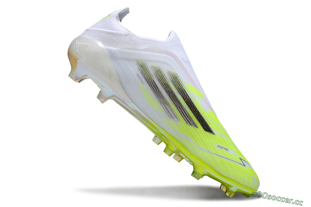 Men's Adidas F50 Pro Laceless FG Firm Ground Low-Tops Football Boots - Yellow/Lime Burst/Iridescent White 4