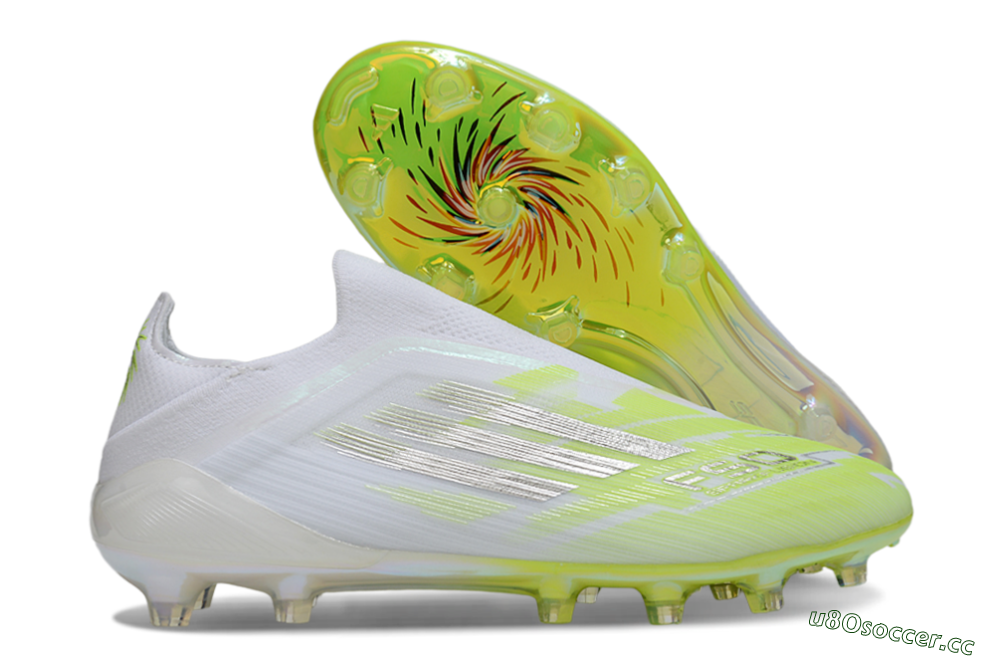 Men's Adidas F50 Pro Laceless FG Firm Ground Low-Tops Football Boots - Yellow/Lime Burst/Iridescent White 2