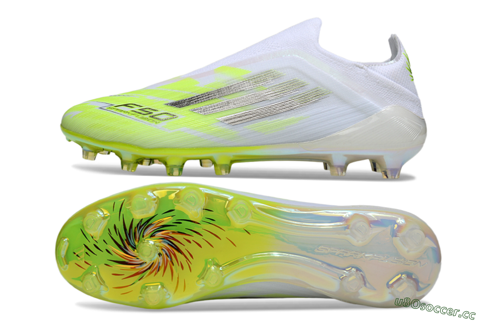 Men's Adidas F50 Pro Laceless FG Firm Ground Low-Tops Football Boots - Yellow/Lime Burst/Iridescent White 1