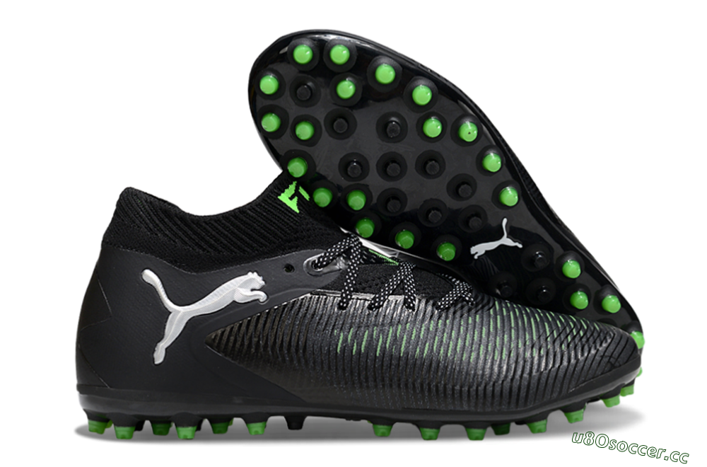Men's Puma Future 8 Ultimate MG Multi Ground Low-Tops Football Boots - Black/Neon Green/Electric Green 2