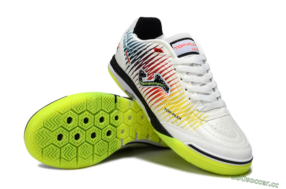 Men's Joma Top Flex IC Indoor & Futsal Low-Tops Football Shoes - White/Lime Green/Rainbow Gradient 3