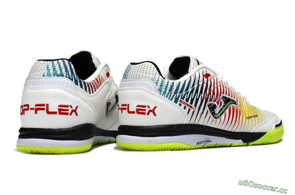 Men's Joma Top Flex IC Indoor & Futsal Low-Tops Football Shoes - White/Lime Green/Rainbow Gradient 6