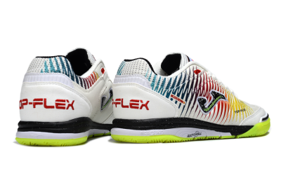 Men's Joma Top Flex IC Indoor & Futsal Low-Tops Football Shoes - White/Lime Green/Rainbow Gradient