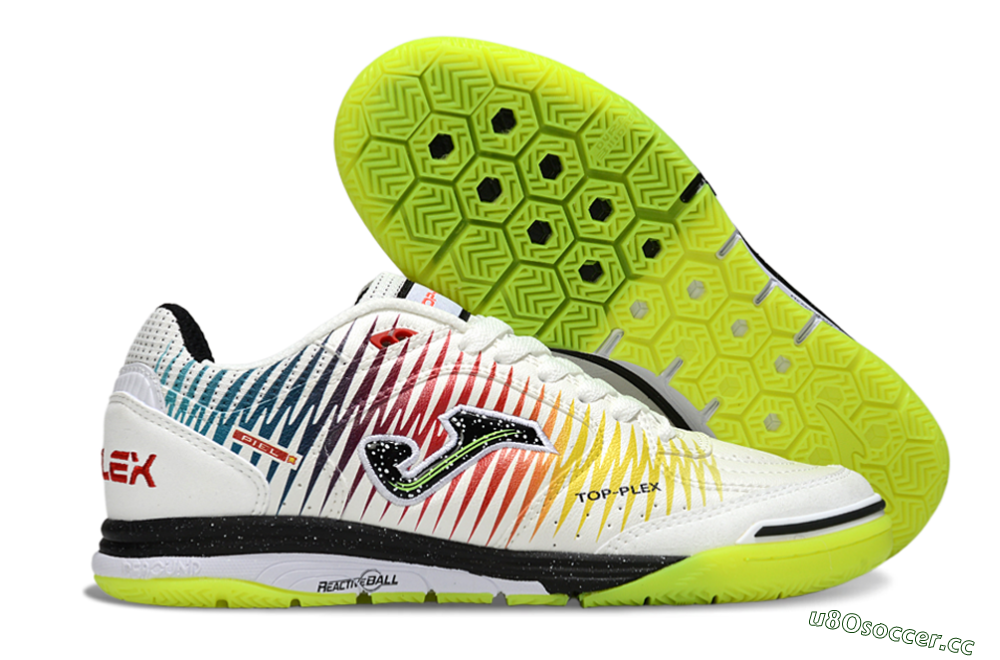 Men's Joma Top Flex IC Indoor & Futsal Low-Tops Football Shoes - White/Lime Green/Rainbow Gradient 2