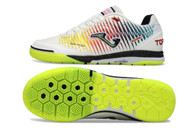 Men's Joma Top Flex IC Indoor & Futsal Low-Tops Football Shoes - White/Lime Green/Rainbow Gradient