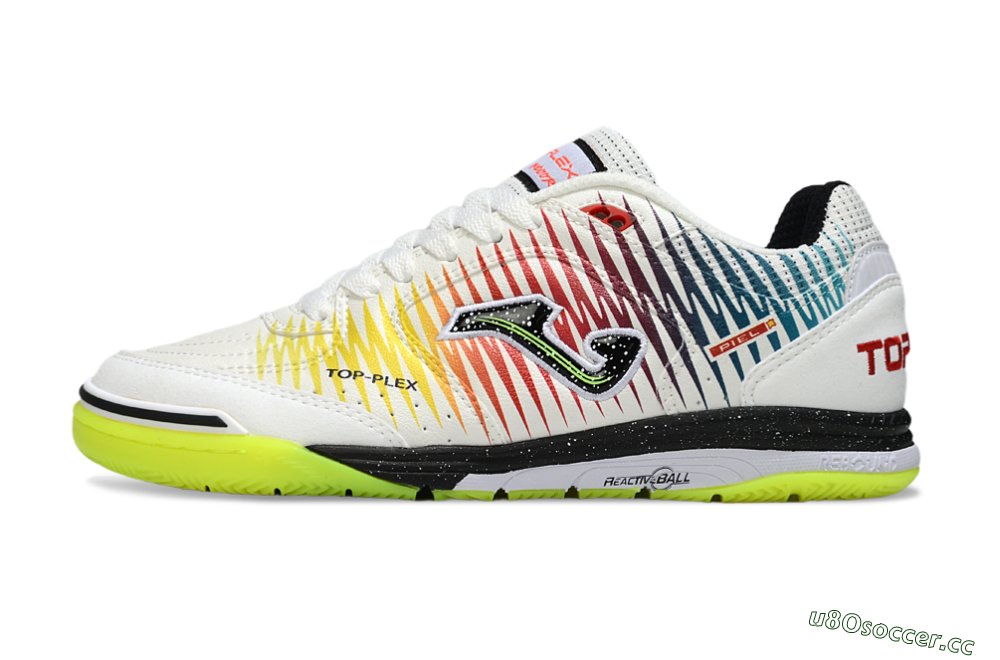Men's Joma Top Flex IC Indoor & Futsal Low-Tops Football Shoes - White/Lime Green/Rainbow Gradient 0
