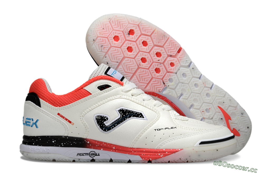 Men's Joma Top Flex IC Indoor & Futsal Low-Tops Football Shoes - White/Vibrant Red/Black 2