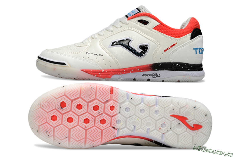 Men's Joma Top Flex IC Indoor & Futsal Low-Tops Football Shoes - White/Vibrant Red/Black 1