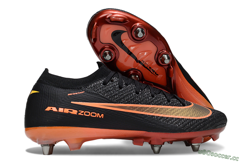 Men's Nike Air Zoom Mercurial Vapor 16 Elite SG Soft Ground Low-Tops Football Boots - Black/Vibrant Orange/Crimson Red 2