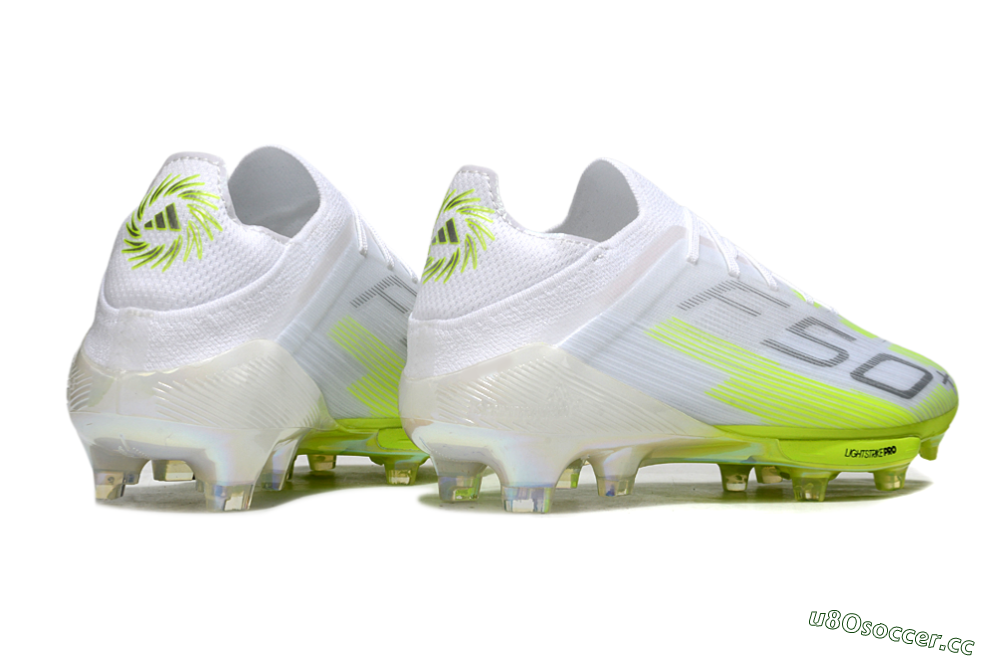 Men's Adidas F50 Lightstrike Pro FG Firm Ground Low-Tops Football Boots - White/Lime Burst/Pure White 6