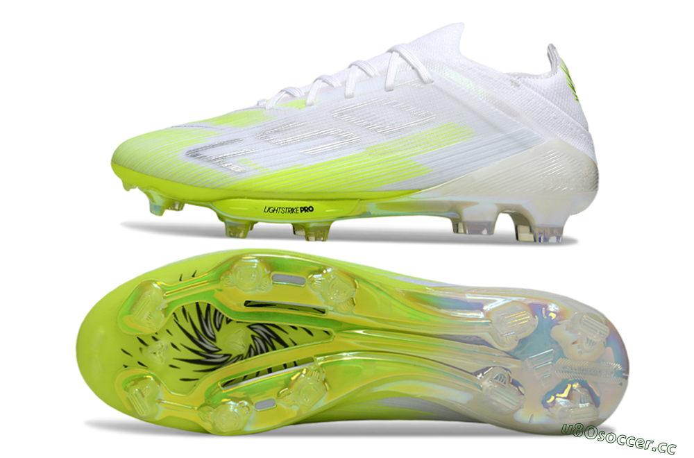 Men's Adidas F50 Lightstrike Pro FG Firm Ground Low-Tops Football Boots - White/Lime Burst/Pure White 1
