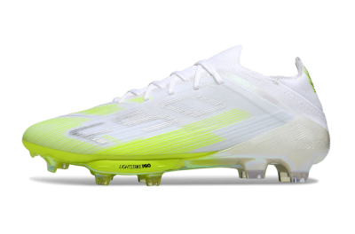 Men's Adidas F50 Lightstrike Pro FG Firm Ground Low-Tops Football Boots - White/Lime Burst/Pure White