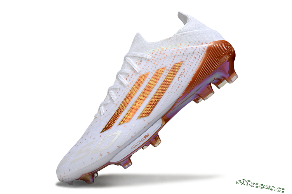 Men's Adidas F50 Lightstrike Pro FG Firm Ground Low-Tops Football Boots - White/Soft Copper/Shimmer Gold 5