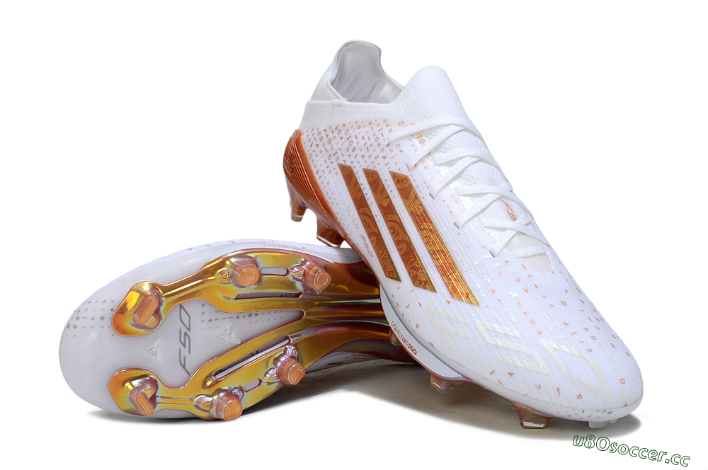 Men's Adidas F50 Lightstrike Pro FG Firm Ground Low-Tops Football Boots - White/Soft Copper/Shimmer Gold 3