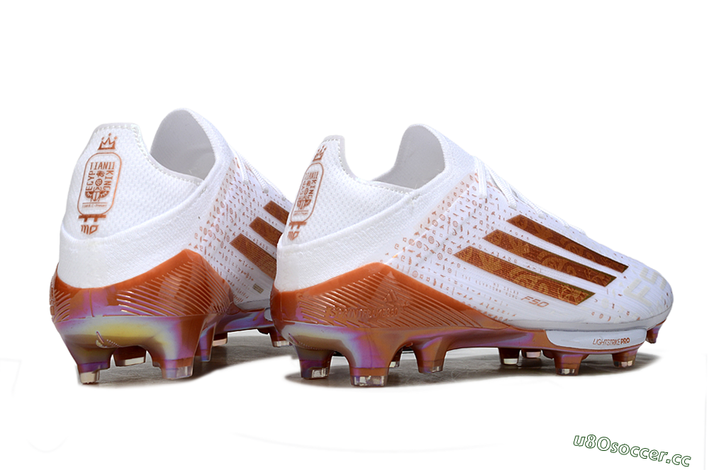Men's Adidas F50 Lightstrike Pro FG Firm Ground Low-Tops Football Boots - White/Soft Copper/Shimmer Gold 6