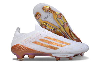Men's Adidas F50 Lightstrike Pro FG Firm Ground Low-Tops Football Boots - White/Soft Copper/Shimmer Gold