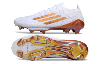 Men's Adidas F50 Lightstrike Pro FG Firm Ground Low-Tops Football Boots - White/Soft Copper/Shimmer Gold