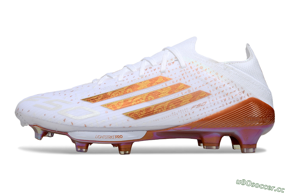 Men's Adidas F50 Lightstrike Pro FG Firm Ground Low-Tops Football Boots - White/Soft Copper/Shimmer Gold 0
