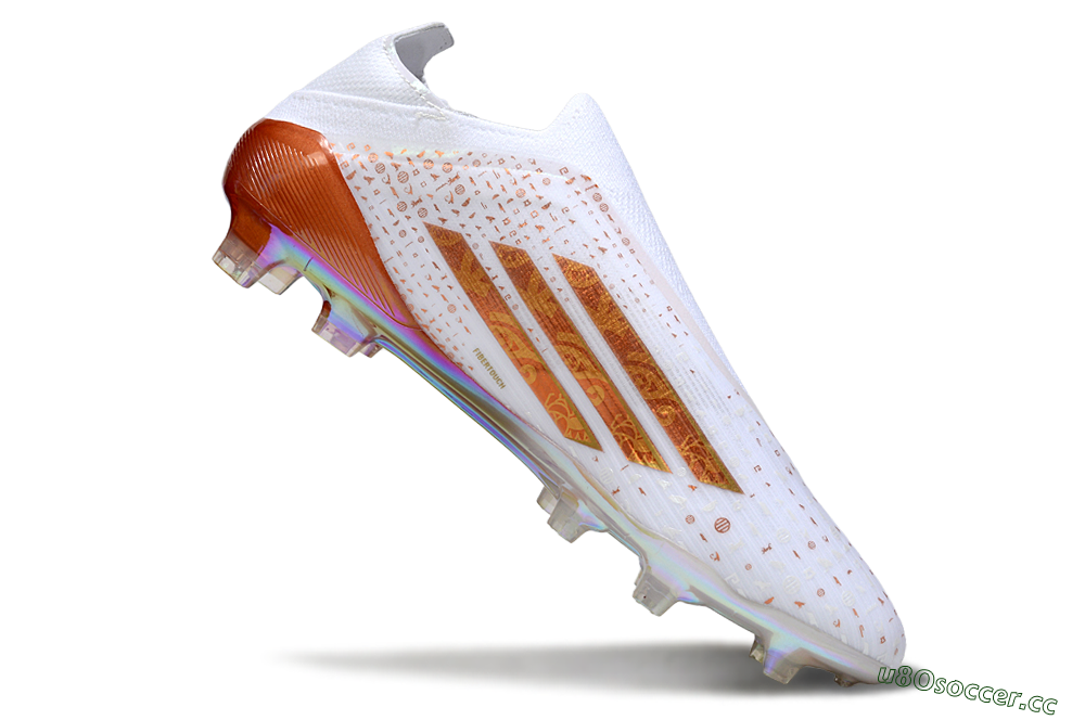 Men's Adidas F50 Pro Laceless FG Firm Ground Low-Tops Football Boots - White/Royal Orange/Sunset Blaze 4