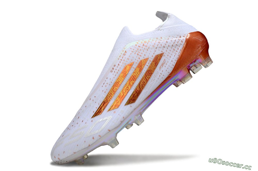 Men's Adidas F50 Pro Laceless FG Firm Ground Low-Tops Football Boots - White/Royal Orange/Sunset Blaze 5