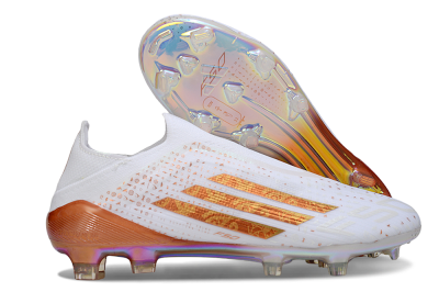 Men's Adidas F50 Pro Laceless FG Firm Ground Low-Tops Football Boots - White/Royal Orange/Sunset Blaze