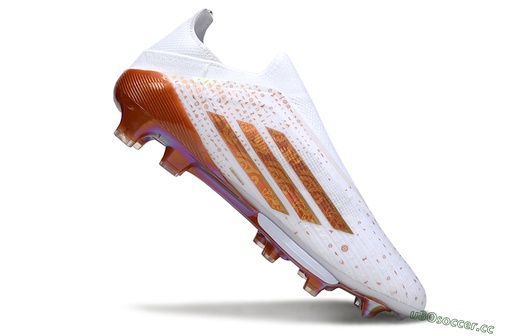 Men's Adidas F50 Lightstrike Pro Laceless FG Firm Ground Low-Tops Football Boots - White/Amber Glow/Metallic Orange 4