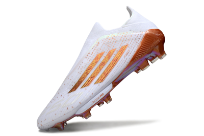 Men's Adidas F50 Lightstrike Pro Laceless FG Firm Ground Low-Tops Football Boots - White/Amber Glow/Metallic Orange