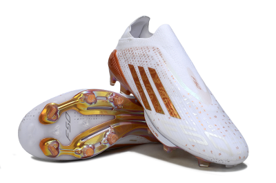 Men's Adidas F50 Lightstrike Pro Laceless FG Firm Ground Low-Tops Football Boots - White/Amber Glow/Metallic Orange